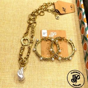 Gold & Pearl necklace & sparkling gold & pearl earrings